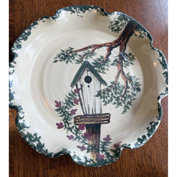 Large 12” Vintage Rustic East Texas Pottery, Marshall, Texas Plate (Bird Houses) - Picture 1 of 5